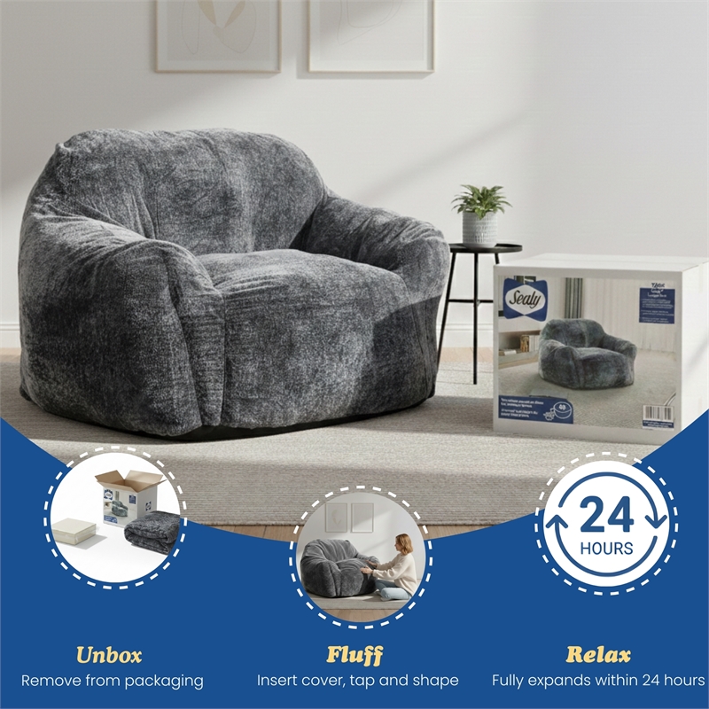 Sealy Tore Blue Faux Fur Bean Bag with Shredded Foam for Ultimate Comfort