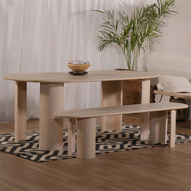 Blythe 70 in. White Mango Wood Dining Bench Rustic Elegance and Timeless Design