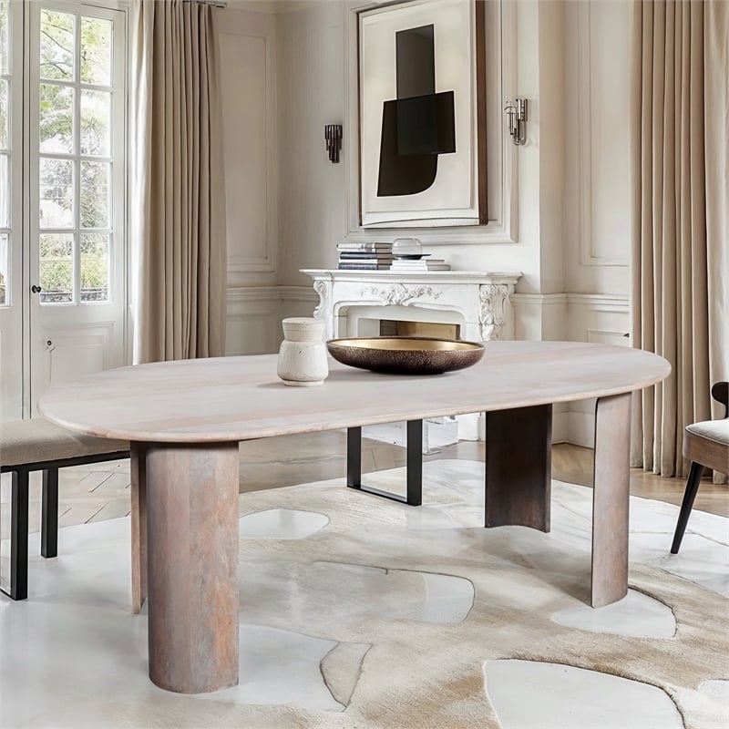 Blythe 79 in. White Wood Dining Table with Oval Top and Modern Base Design