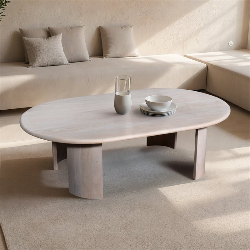 Bennett 58 in. Wood Coffee Table - Modern Elegance in Oak White Finish