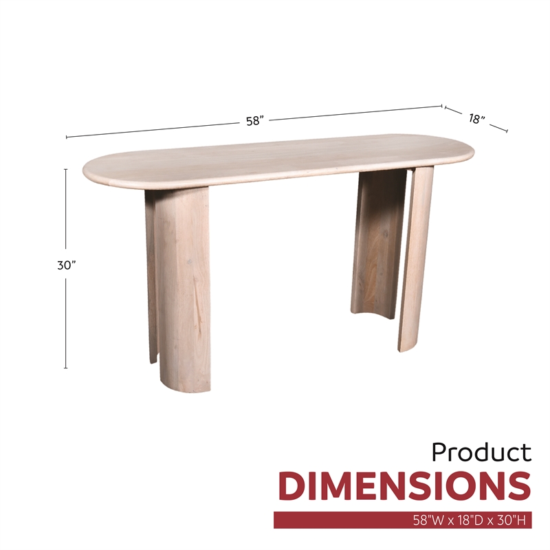 Bennett 61 in. White Wood Console Table with Modern Design and Natural Finish