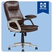 Sealy Brown Faux Leather Mid Back Swivel Office Chair with Fabric Upholstery