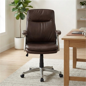 Sealy Brown Faux Leather Mid Back Swivel Office Chair with Fabric Upholstery