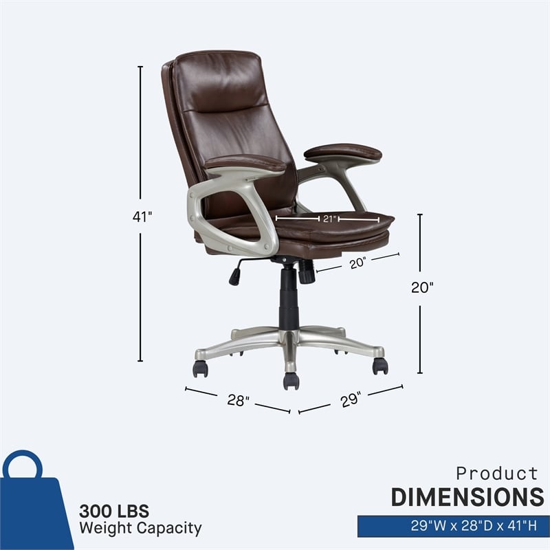 Sealy Brown Faux Leather Mid Back Swivel Office Chair with Fabric Upholstery
