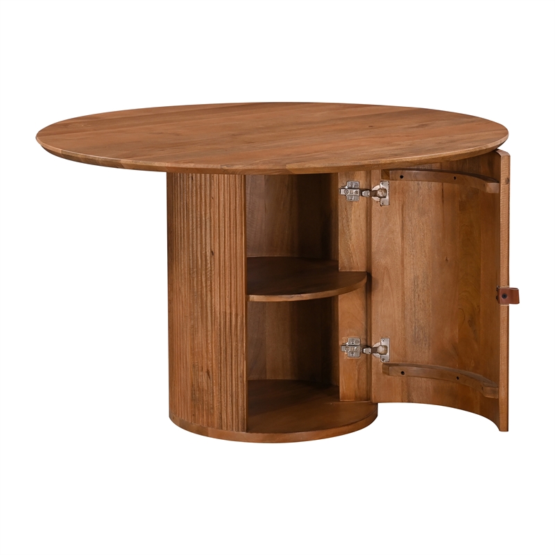 Margot 47 in. Wood Round Dining Table with Storage Light Brown Finish