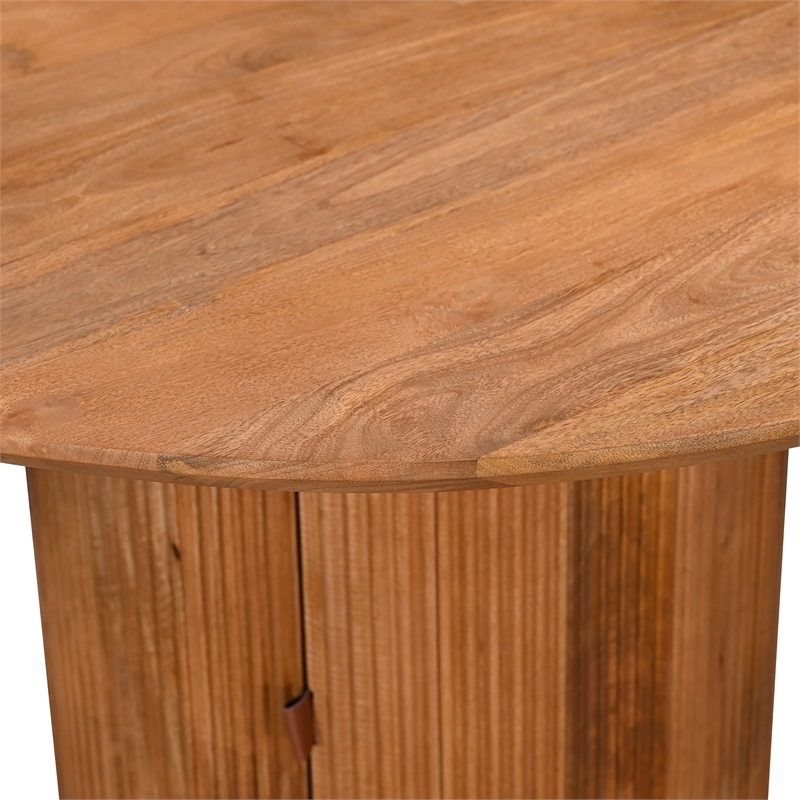 Margot 47 in. Wood Round Dining Table with Storage Light Brown Finish