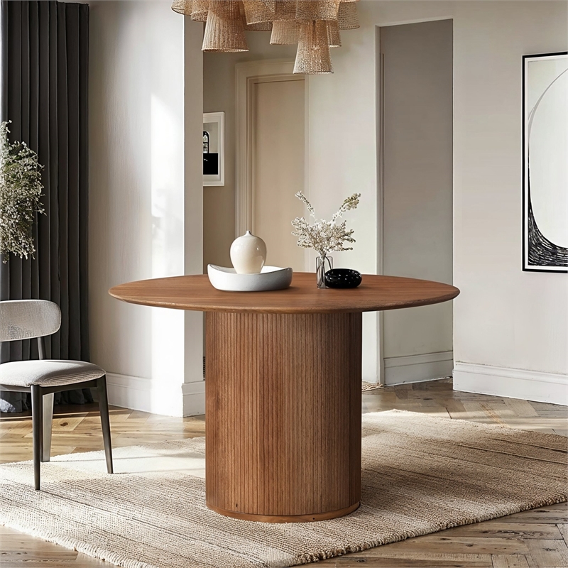 Margot 47 in. Wood Round Dining Table with Storage Light Brown Finish
