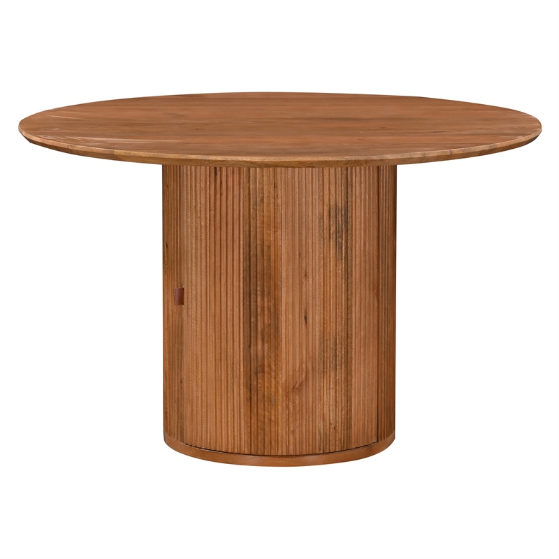 Margot 47 in. Wood Round Dining Table with Storage Light Brown Finish