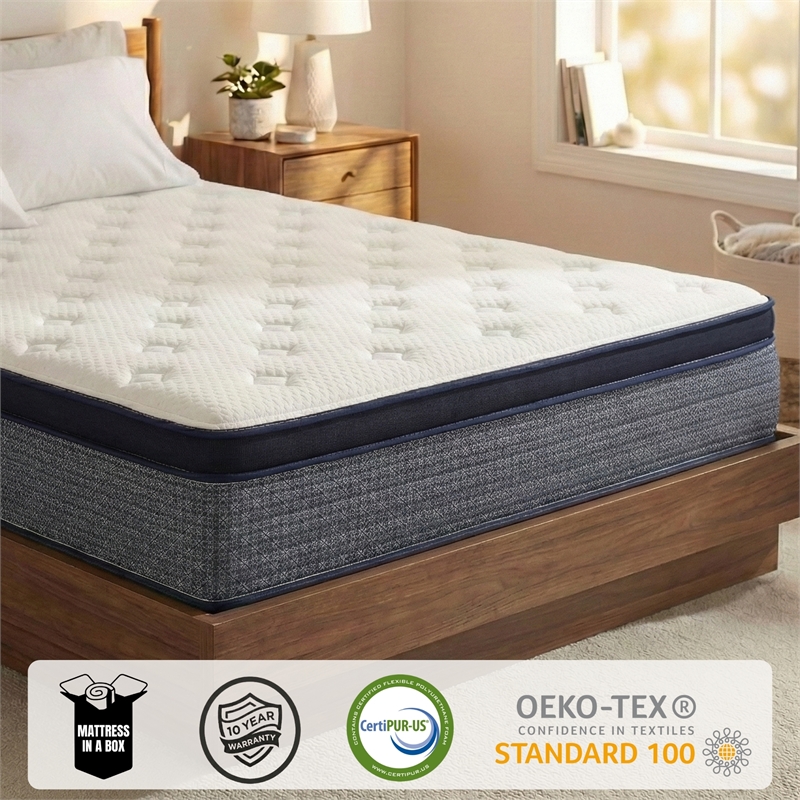 Polar Queen Hybrid Euro Top 14 inch Gel Memory Foam Hybrid Mattress