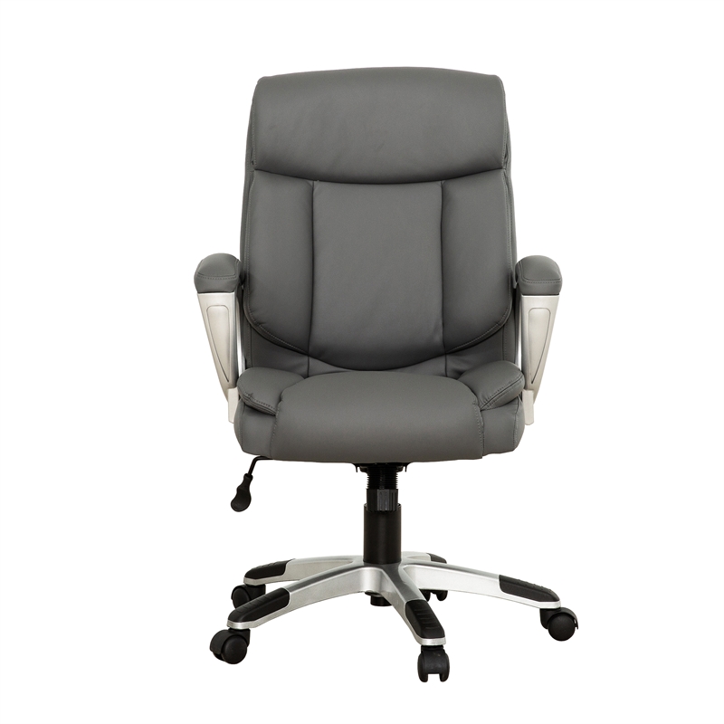 Sealy Kent Grey Leather Mid-Back Memory Foam Swivel Office Chair