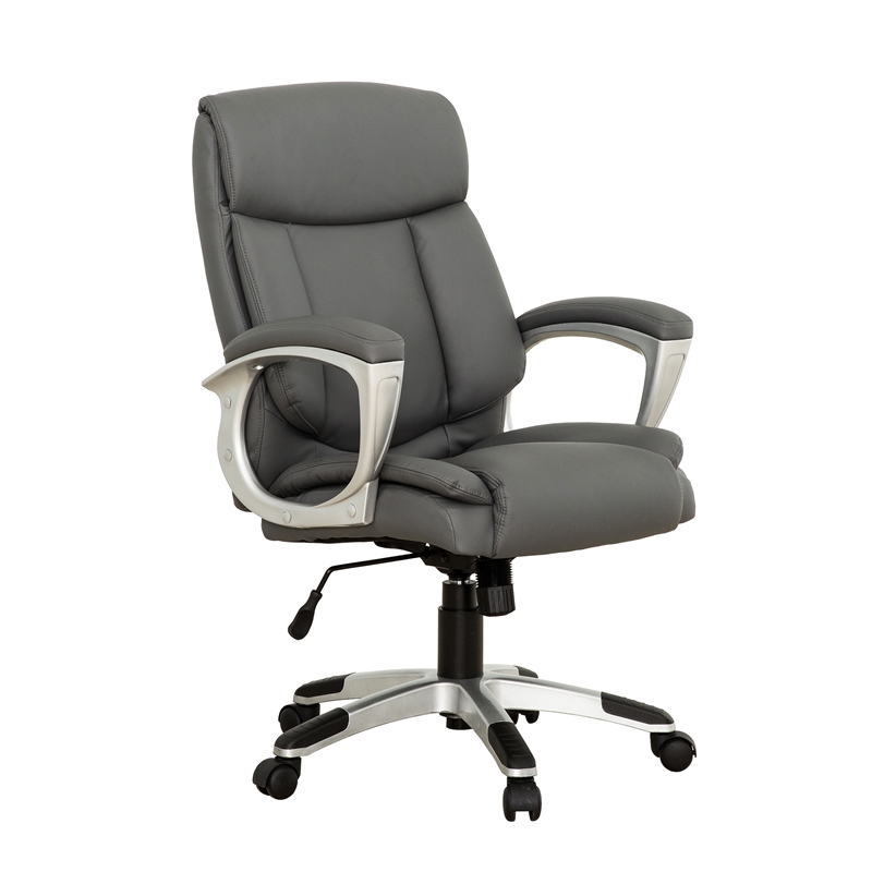 Sealy Kent Grey Leather Mid-Back Memory Foam Swivel Office Chair