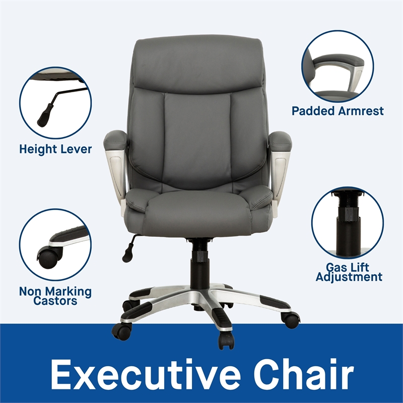 Sealy Kent Grey Leather Mid-Back Memory Foam Swivel Office Chair