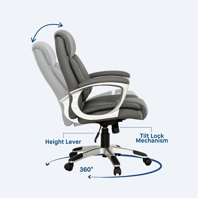 Sealy Kent Grey Leather Mid-Back Memory Foam Swivel Office Chair