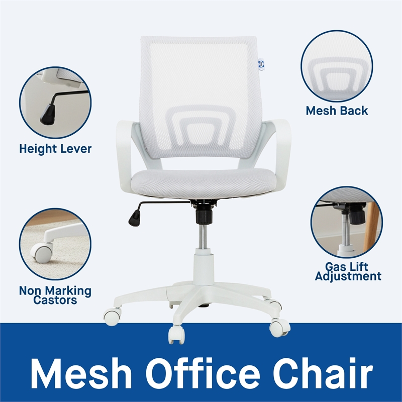 Sealy Jupiter White/Grey Mesh Memory Foam Swivel Office Desk Chair