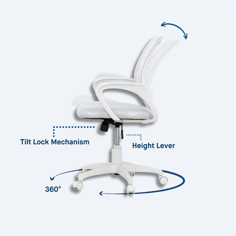 Sealy Jupiter White/Grey Mesh Memory Foam Swivel Office Desk Chair