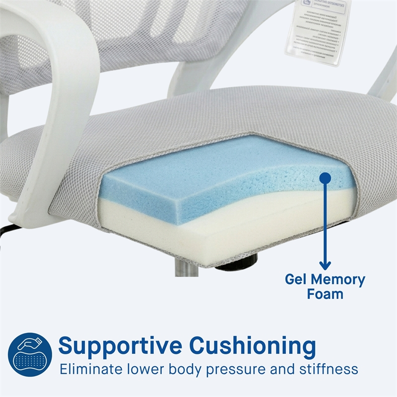 Sealy Jupiter White/Grey Mesh Memory Foam Swivel Office Desk Chair
