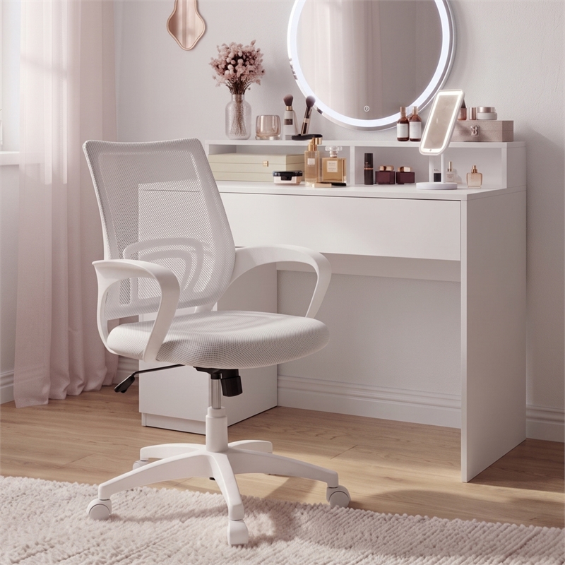 Sealy Jupiter White/Grey Mesh Memory Foam Swivel Office Desk Chair