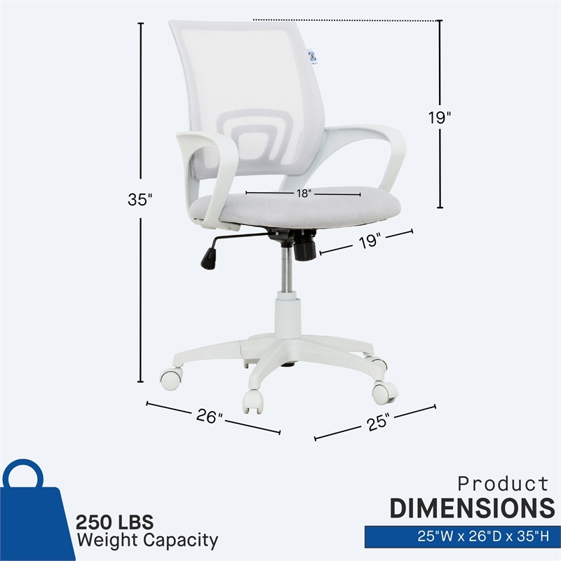 Sealy Jupiter White/Grey Mesh Memory Foam Swivel Office Desk Chair