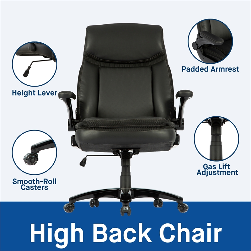 Sealy Denali Black Leather Executive Memory Foam Office Chair
