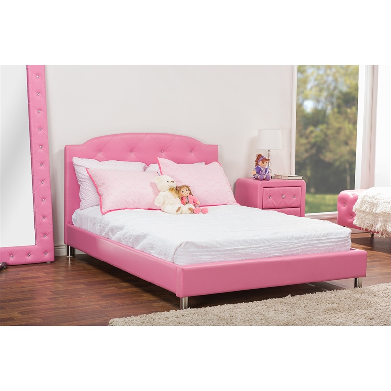 Baxton Studio Canterbury Upholstered Full Platform Bed in Pink