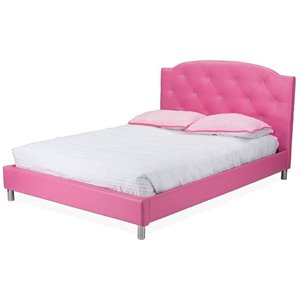 baxton studio canterbury upholstered  full platform bed in pink