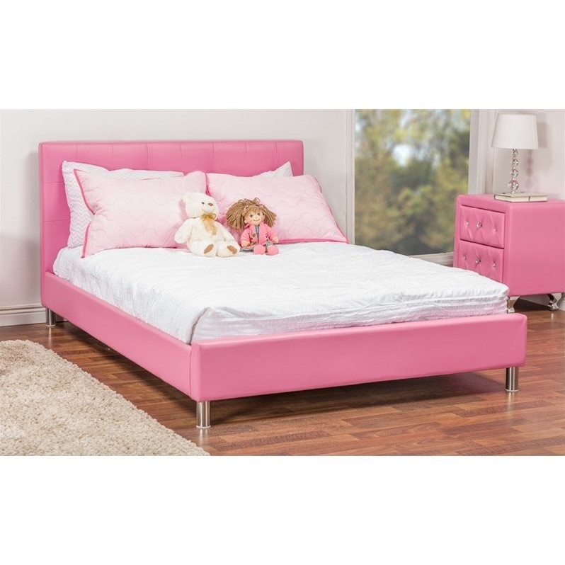 Barbara Upholstered Full Platform Bed in Pink