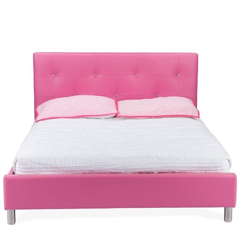 Barbara Upholstered Full Platform Bed in Pink