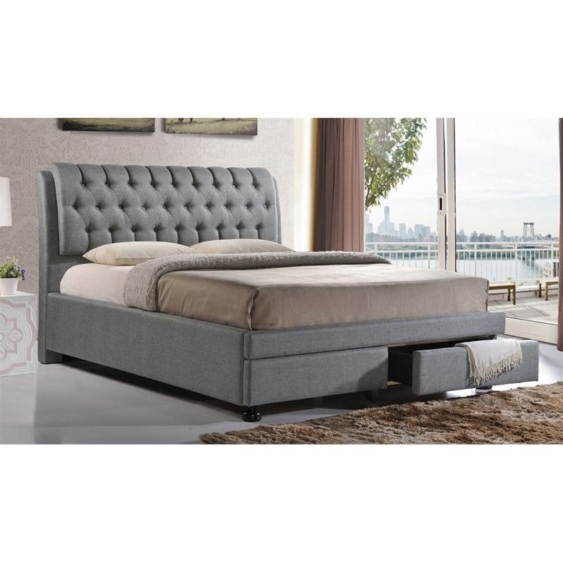 Ainge Upholstered Queen Storage Bed with Drawers in Gray