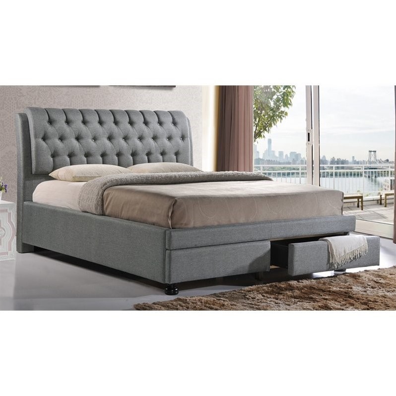 Ainge Upholstered King Storage Bed with Drawers in Gray BBT6423GreyKing