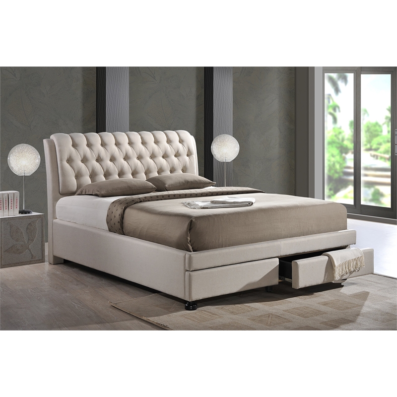 Ainge Upholstered King Storage Bed with Drawers in Beige
