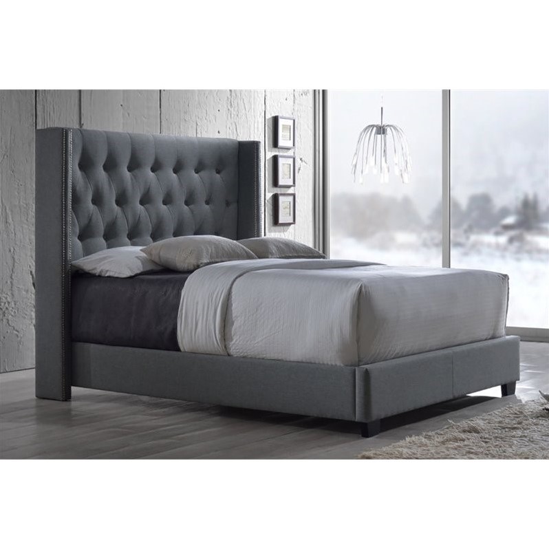 Katherine Upholstered King Bed in Gray BushFurnitureCollection