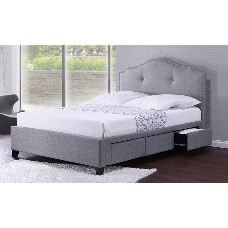 Armeena Upholstered Queen Storage Bed in Gray