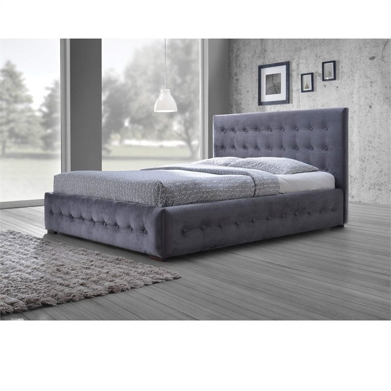 margaret upholstered queen platform bed in gray