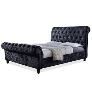 Castello Velvet Upholstered King Sleigh Bed in Black