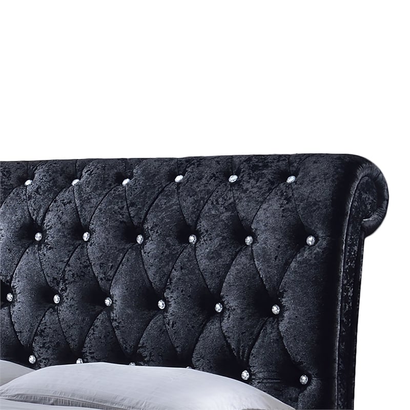 Castello Velvet Upholstered King Sleigh Bed in Black