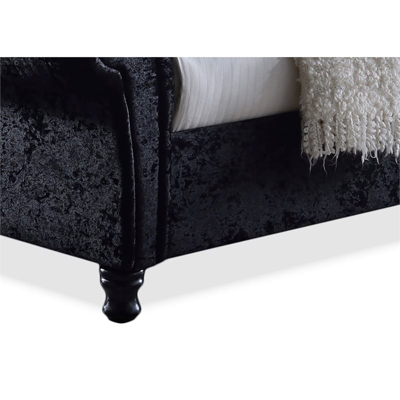 Castello Velvet Upholstered King Sleigh Bed in Black