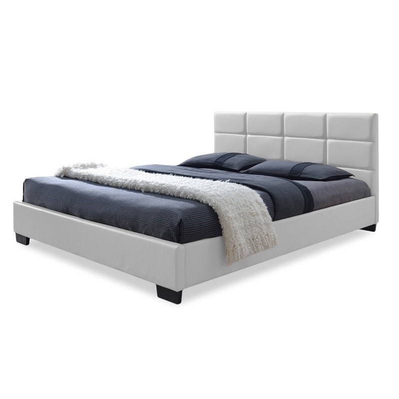 Vivaldi Leather Upholstered Queen Platform Bed in White