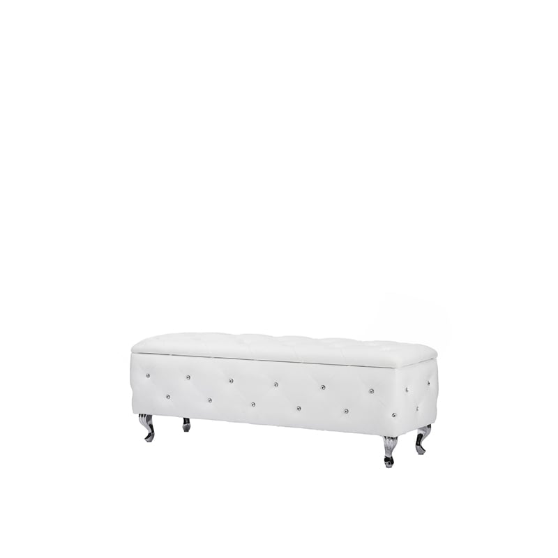 Baxton Studio Seine Contemporary Leather Storage Ottoman in White