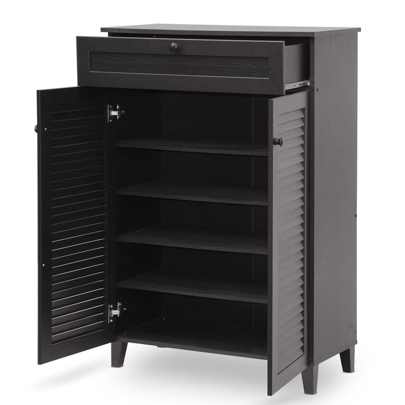Baxton Studio Harding 4 Shelf Shoe Cabinet in Espresso