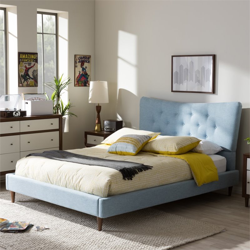 Hannah Queen Platform Bed in Light Blue