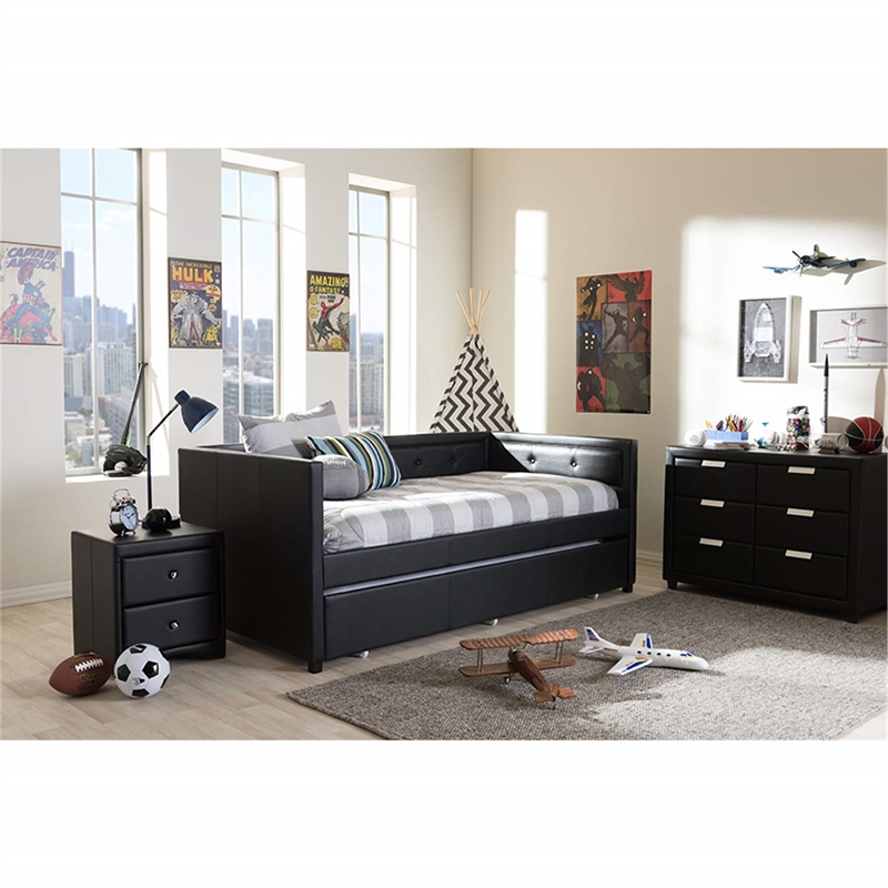 Frank Faux Leather Twin Daybed in Black
