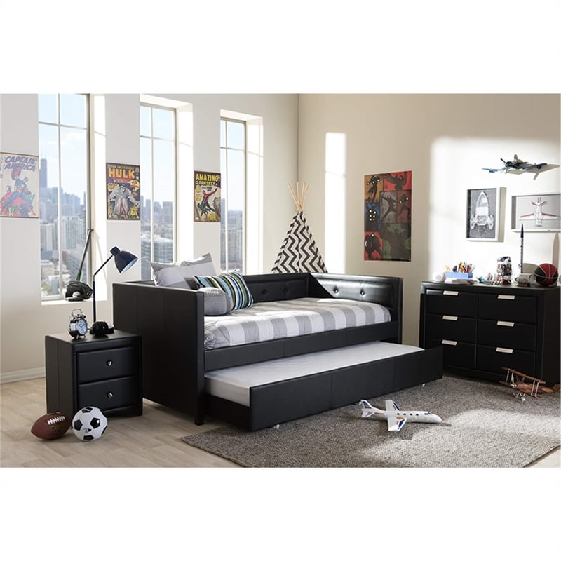 Frank Faux Leather Twin Daybed in Black