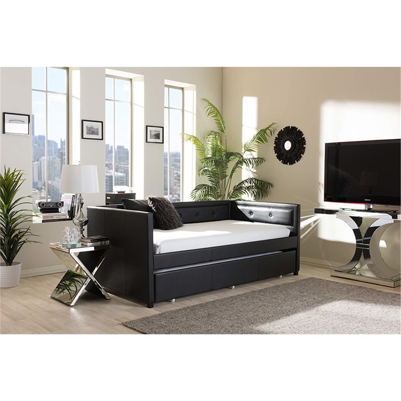 Frank Faux Leather Twin Daybed in Black