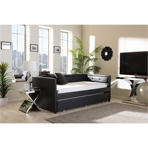 Frank Faux Leather Twin Daybed in Black