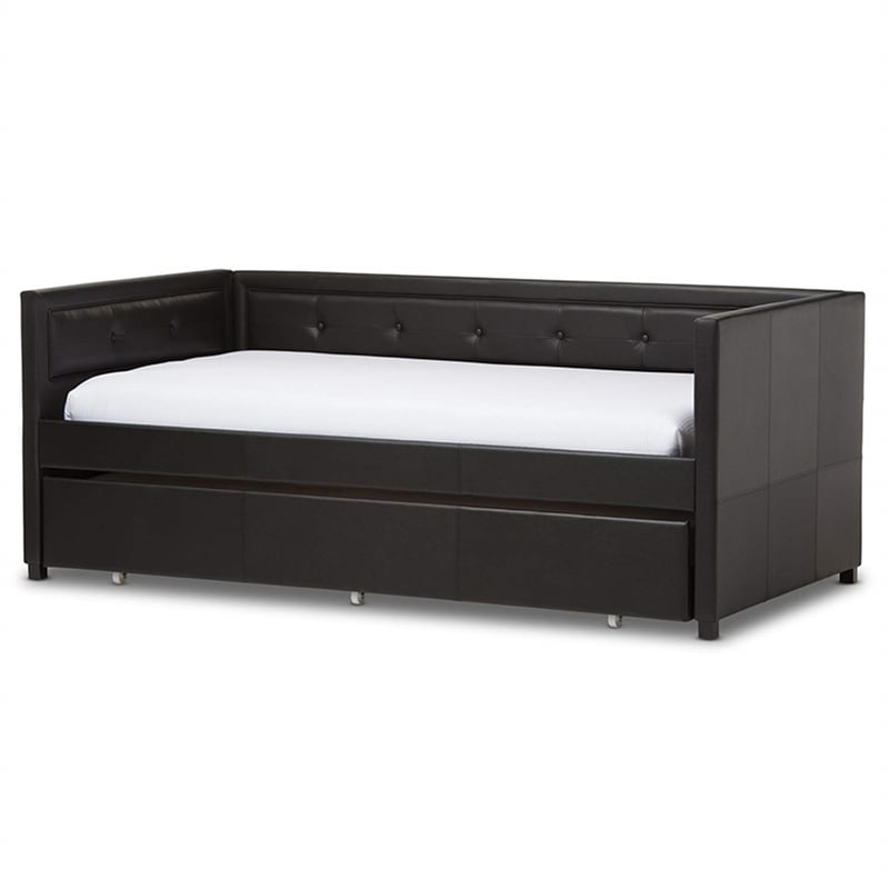 Frank Faux Leather Twin Daybed in Black