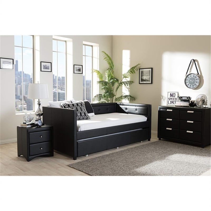 Frank Faux Leather Twin Daybed in Black