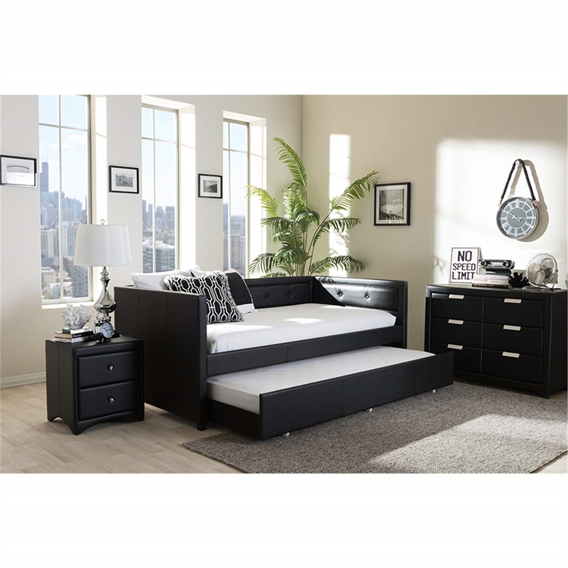 Frank Faux Leather Twin Daybed in Black
