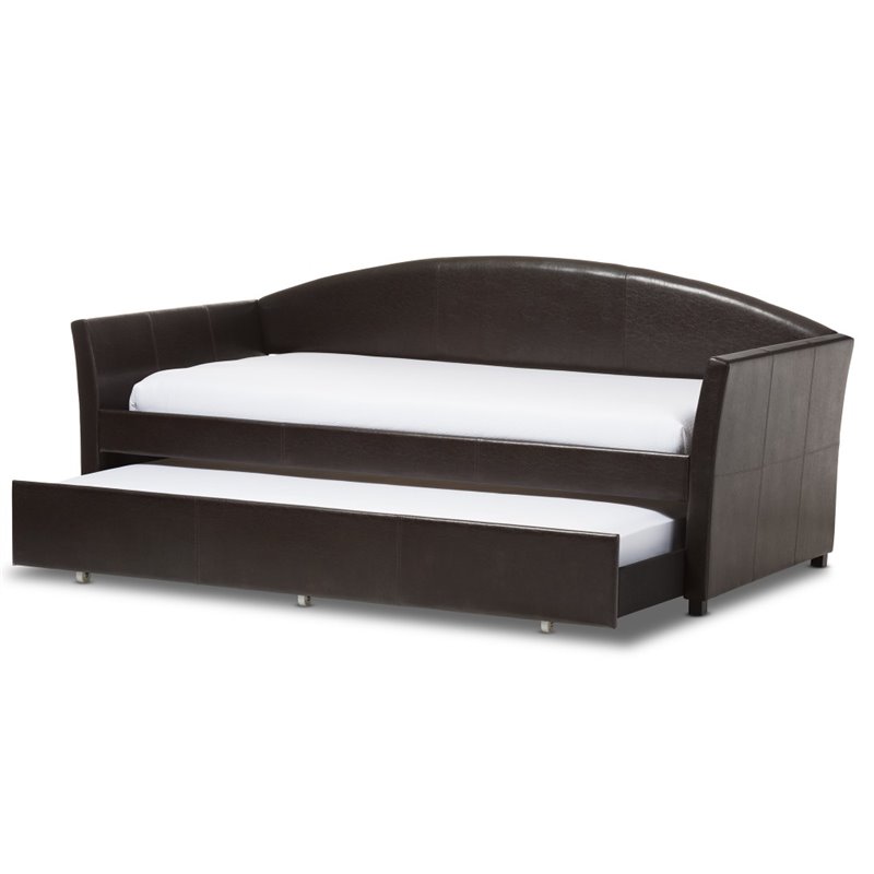 Baxton Studio London Faux Leather Twin Daybed with Trundle in Brown