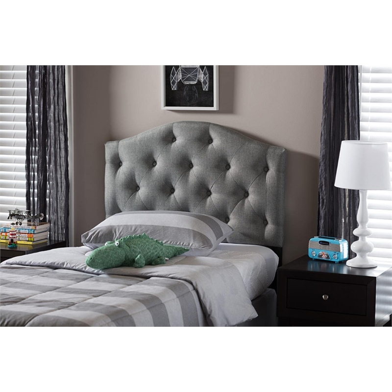 Myra Faux Grey Fabric Upholstered Twin Headboard in Gray