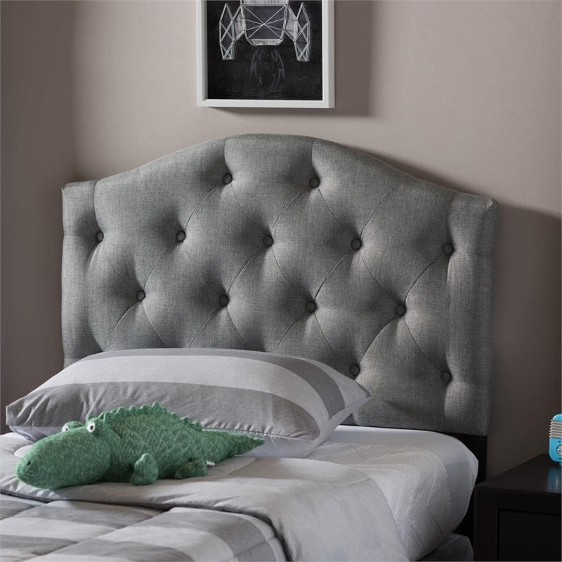 Myra Faux Grey Fabric Upholstered Twin Headboard in Gray